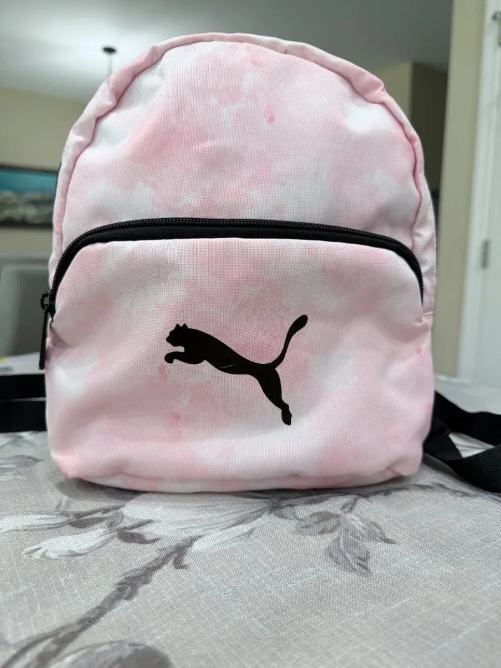 PUMA Mini Backpack Pink Tie Dye Cloud Print Black Logo Adjustable Straps